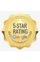 A gold seal that says 5 star rating google.